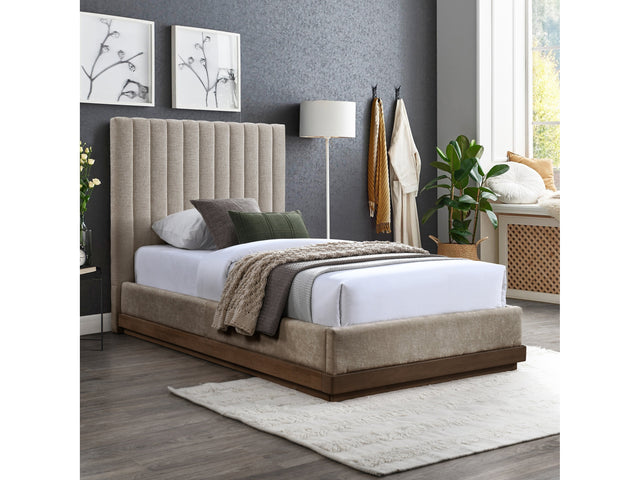 Shoreline Beige Fabric Upholstered Twin Bed (3 Boxes) - Ornate Home