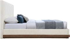 Shoreline Cream Fabric Upholstered Brown Walnut King Bed (3 Boxes) - Ornate Home