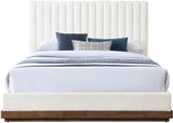 Shoreline Cream Fabric Upholstered Brown Walnut King Bed (3 Boxes) - Ornate Home
