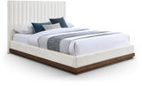 Shoreline Cream Fabric Upholstered Brown Walnut King Bed (3 Boxes) - Ornate Home