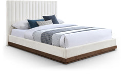 Shoreline Cream Fabric Upholstered Brown Walnut King Bed (3 Boxes) - Ornate Home