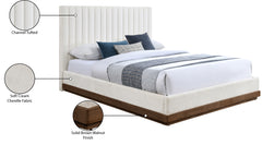 Shoreline Cream Fabric Upholstered Brown Walnut Queen Bed (3 Boxes) - Ornate Home