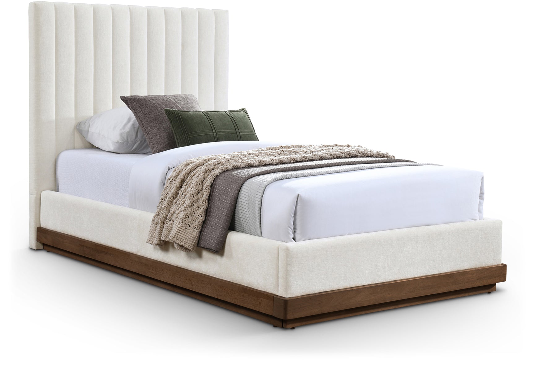 Shoreline Cream Fabric Upholstered Twin Bed (3 Boxes) - Ornate Home