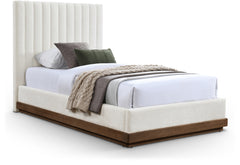 Shoreline Cream Fabric Upholstered Twin Bed (3 Boxes) - Ornate Home