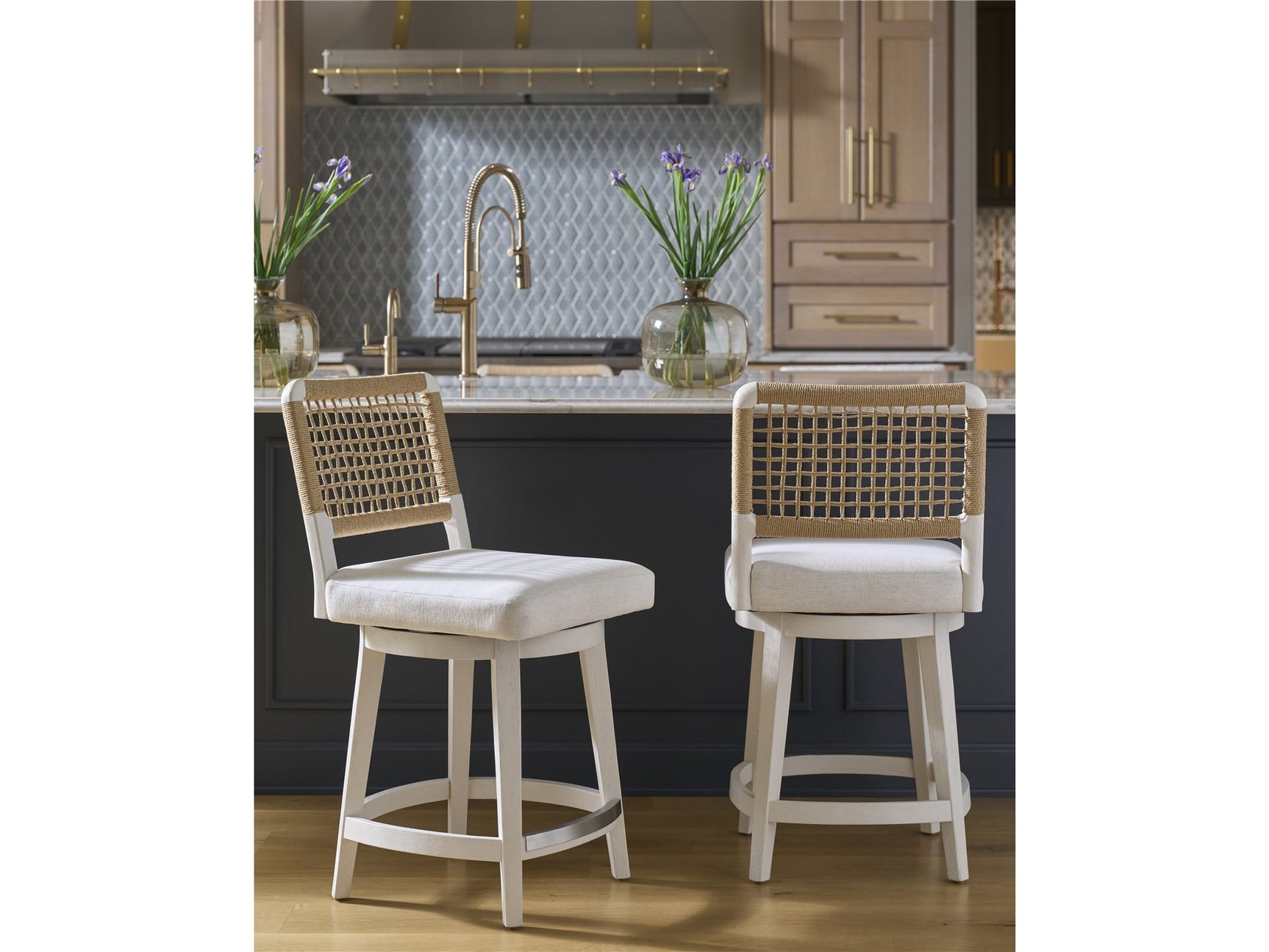 Shoreline White Pine/Crypton Nomad Snow Swivel Counter Stool - Ornate Home