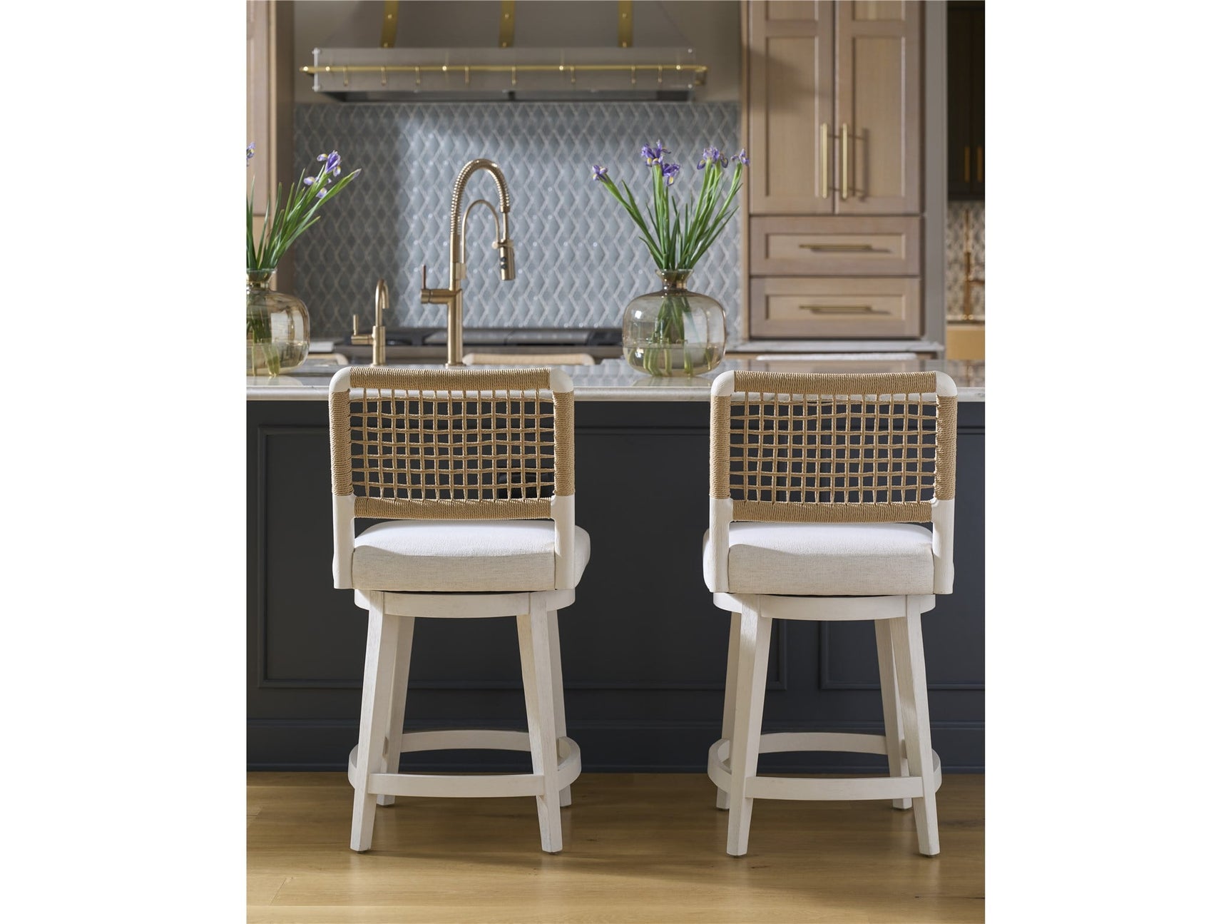 Shoreline White Pine/Crypton Nomad Snow Swivel Counter Stool - Ornate Home
