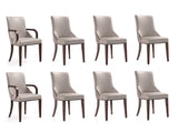 Shubert 8-Piece Faux Leather and Velvet Dining Chair Set in Light Grey - Ornate Home