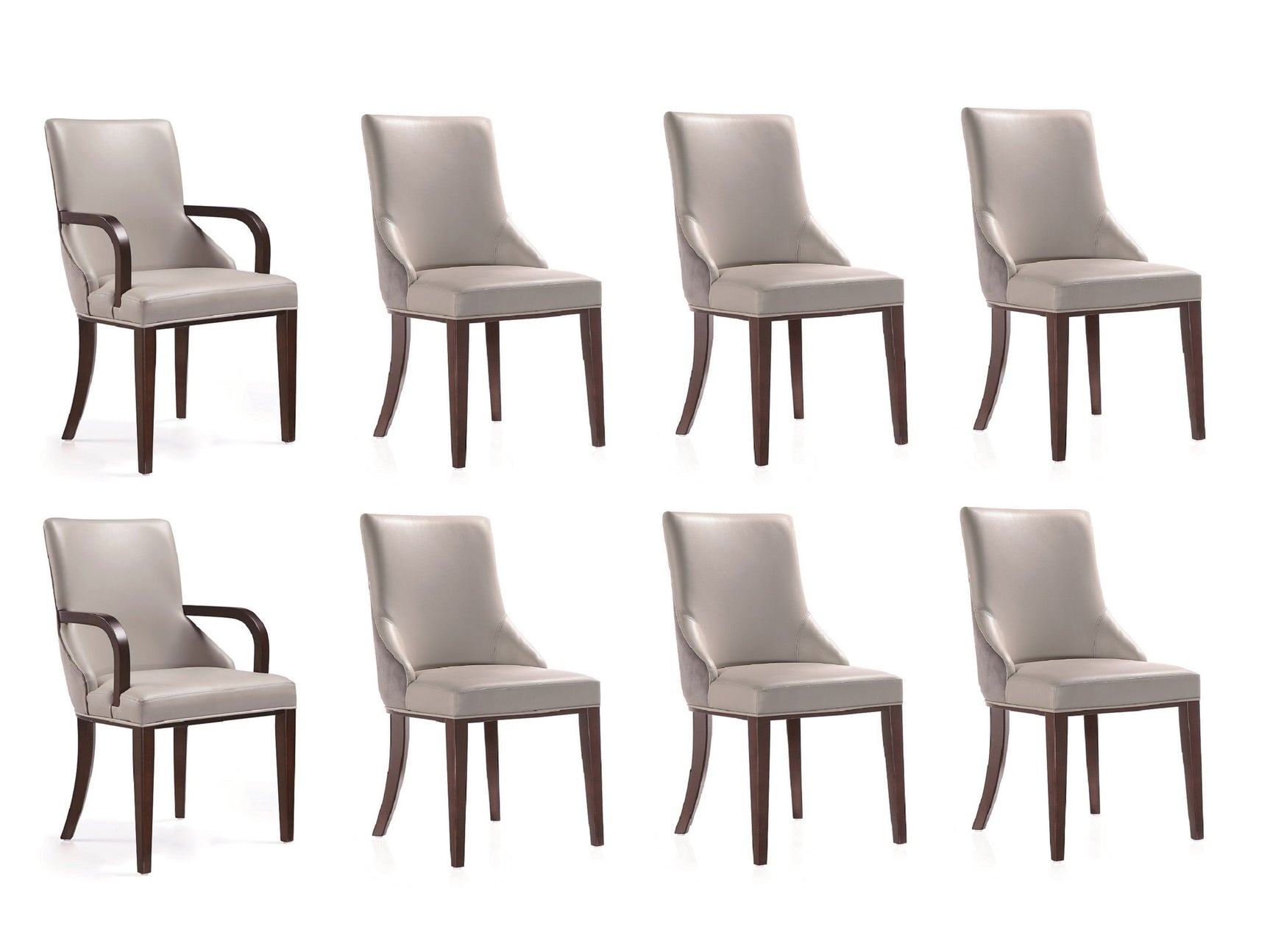Shubert 8-Piece Faux Leather and Velvet Dining Chair Set in Light Grey - Ornate Home