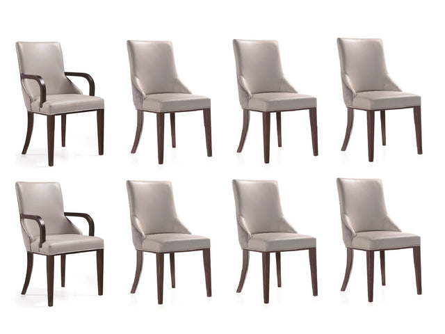 Shubert 8-Piece Faux Leather and Velvet Dining Chair Set in Light Grey - Ornate Home