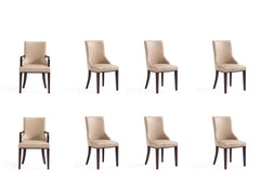 Shubert 8-Piece Faux Leather and Velvet Dining Chair Set in Tan - Ornate Home