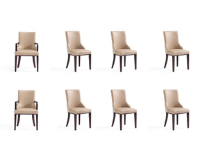 Shubert 8-Piece Faux Leather and Velvet Dining Chair Set in Tan - Ornate Home
