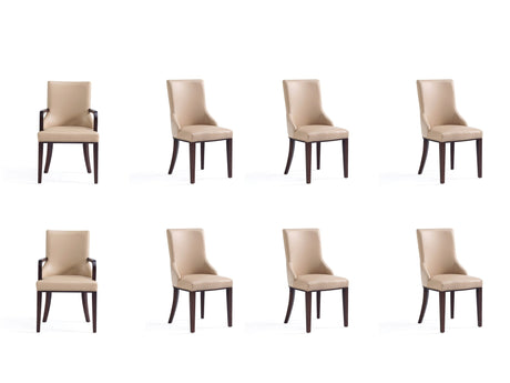 Shubert 8-Piece Faux Leather and Velvet Dining Chair Set in Tan - Ornate Home