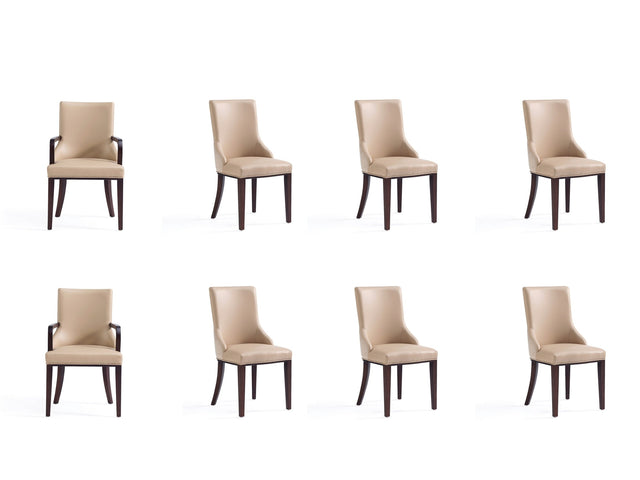 Shubert 8-Piece Faux Leather and Velvet Dining Chair Set in Tan - Ornate Home