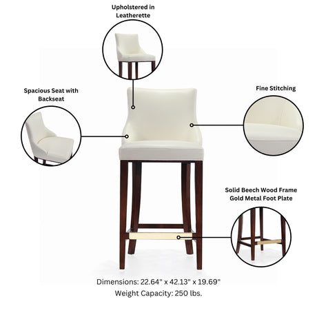 Shubert Barstool in Ivory (set of 2) - Ornate Home