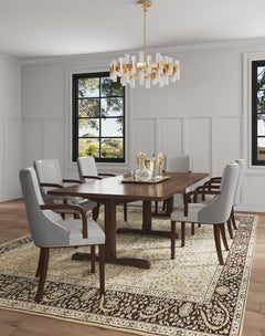 Shubert Faux Leather and Velvet Dining Armchair in Light Grey - Ornate Home