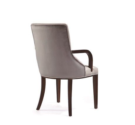 Shubert Faux Leather and Velvet Dining Armchair in Light Grey - Ornate Home