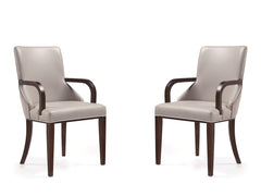 Shubert Faux Leather and Velvet Dining Armchair in Light Grey (set of 2) - Ornate Home