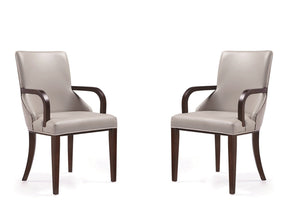 Shubert Faux Leather and Velvet Dining Armchair in Light Grey (set of 2) - Ornate Home