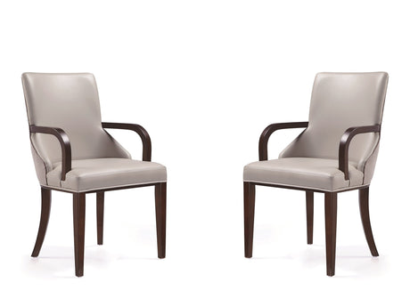 Shubert Faux Leather and Velvet Dining Armchair in Light Grey (set of 2) - Ornate Home
