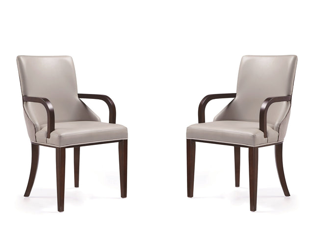 Shubert Faux Leather and Velvet Dining Armchair in Light Grey (set of 2) - Ornate Home