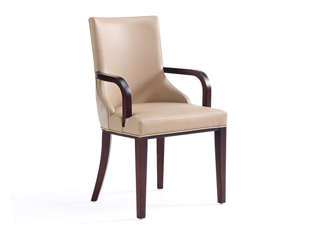Shubert Faux Leather and Velvet Dining Armchair in Tan - Ornate Home