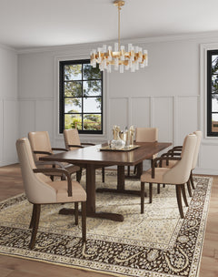 Shubert Faux Leather and Velvet Dining Armchair in Tan - Ornate Home