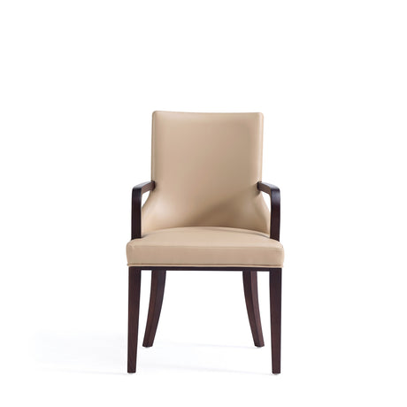 Shubert Faux Leather and Velvet Dining Armchair in Tan - Ornate Home