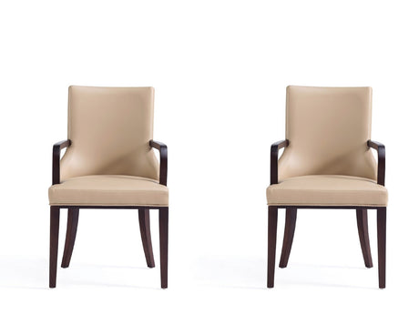 Shubert Faux Leather and Velvet Dining Armchair in Tan (set of 2) - Ornate Home