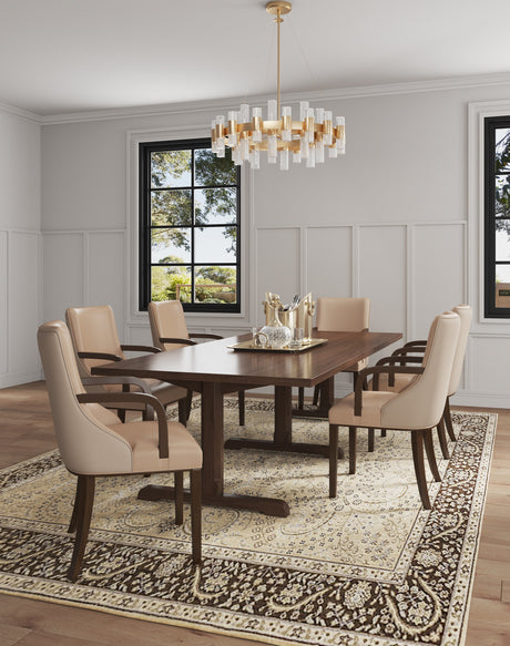 Shubert Faux Leather and Velvet Dining Armchair in Tan (set of 2) - Ornate Home