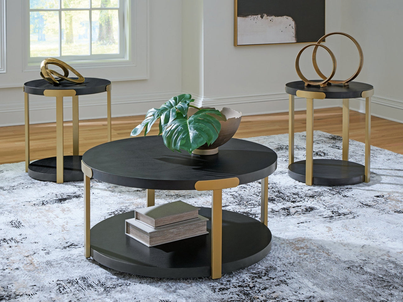 Shylore Black/Brass Finish Occasional Table Set (Set of 3) (Online Special Price) - Ornate Home