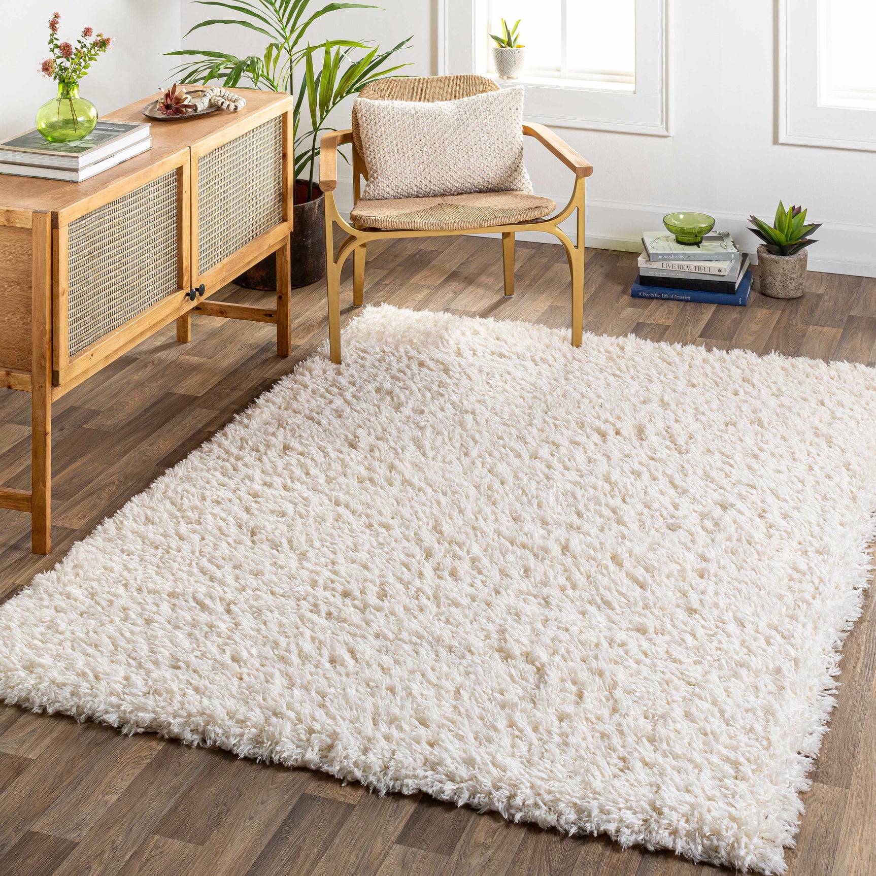 Siari Solid Cream Plush Rug - Ornate Home