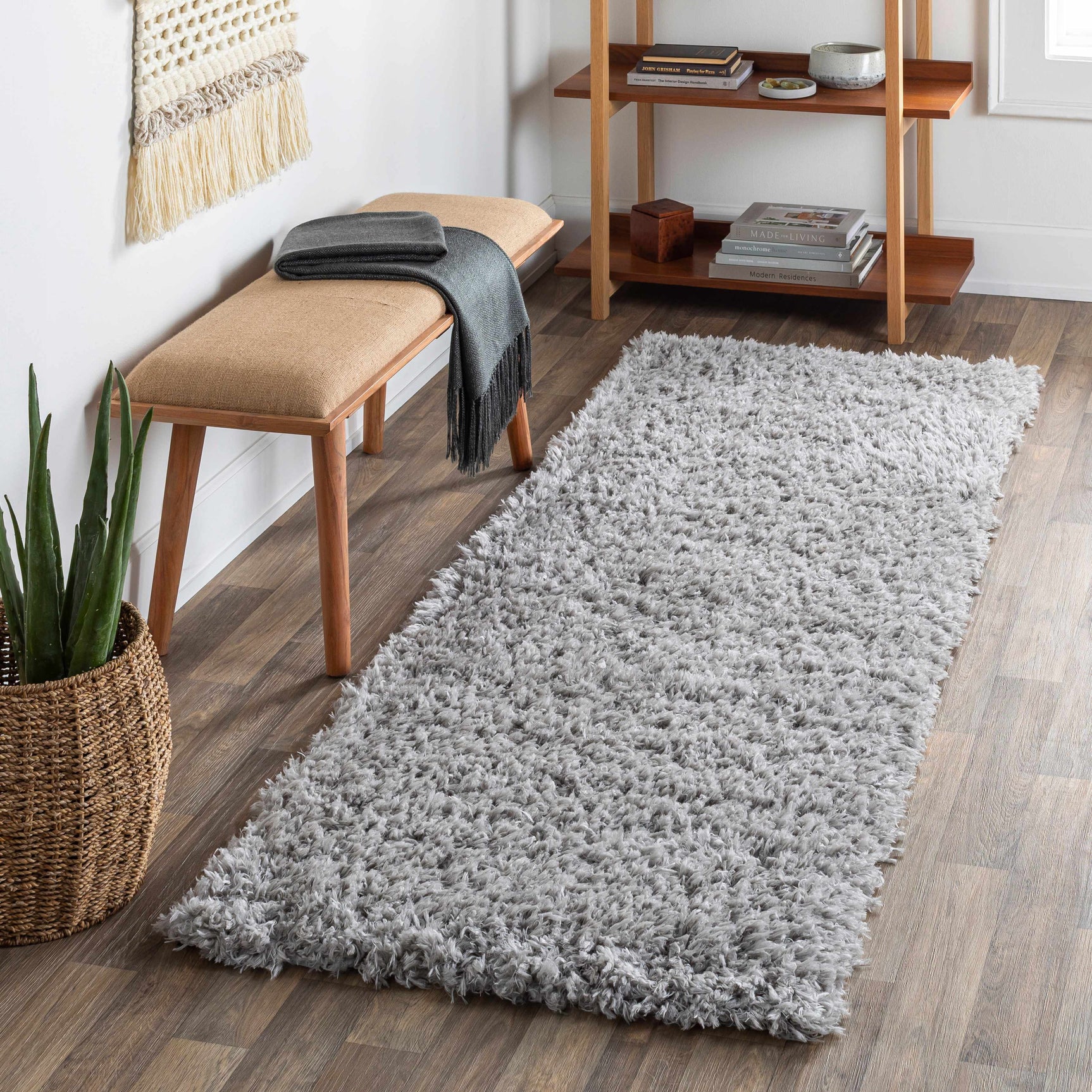 Siari Solid Medium Gray Shag Rug - Ornate Home