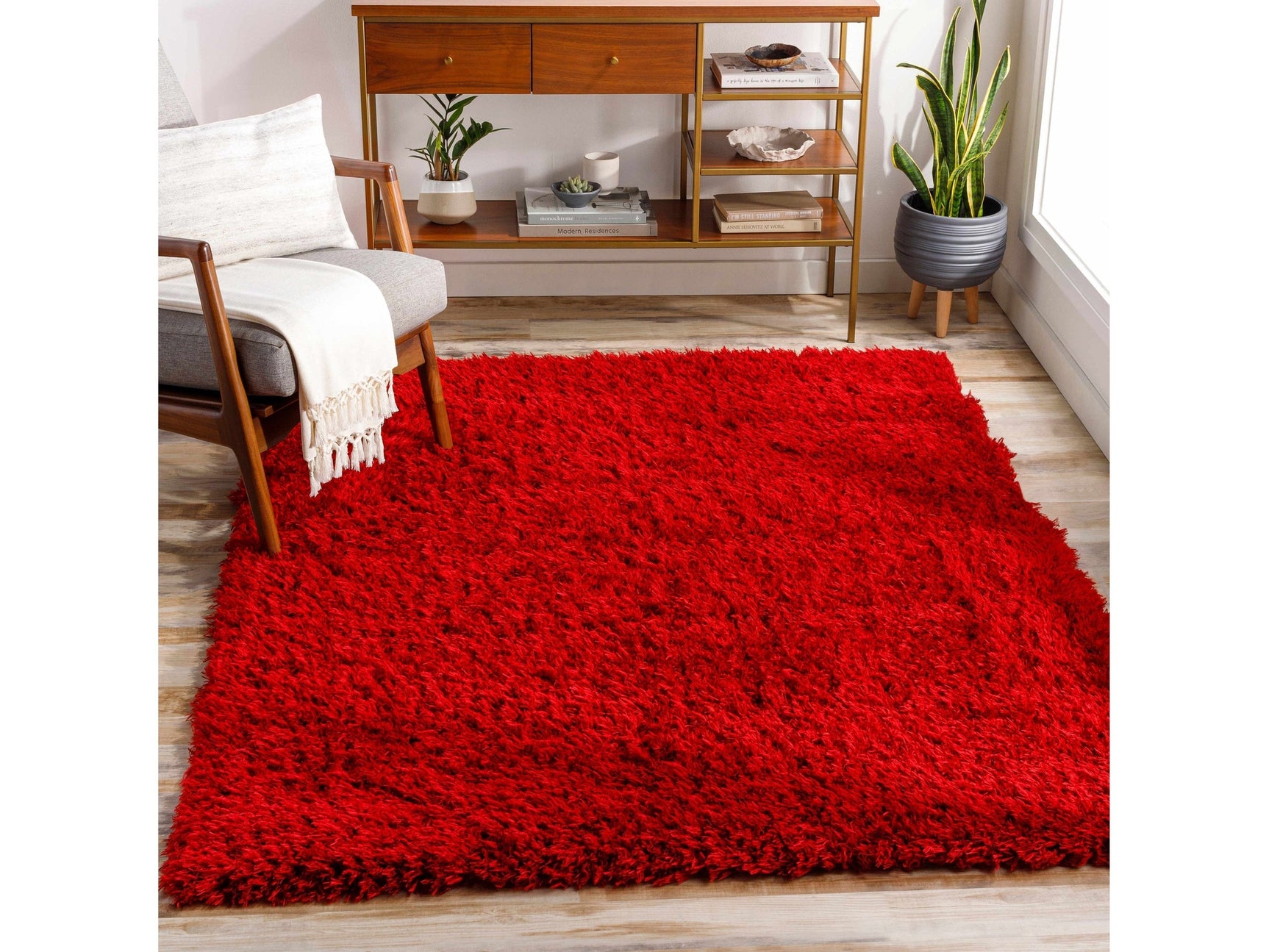 Siari Solid Red Shag Rug - Ornate Home