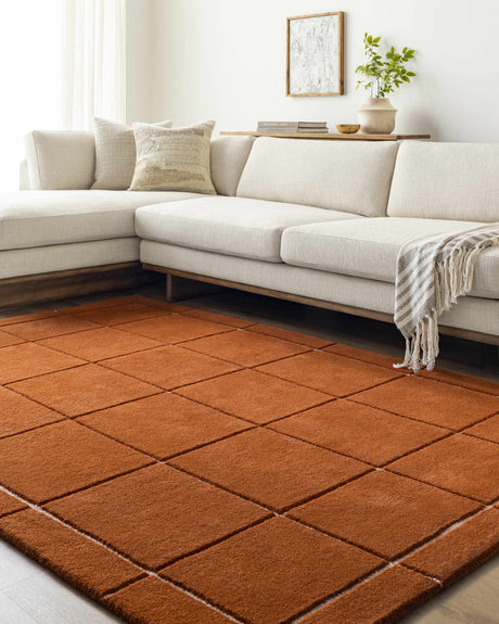 Siarl Burnt Orange Checkered Area Rug - Ornate Home