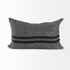 Sibyl Black/White 13x21 Fabric Striped and Fringed Pillow Cover with Down Filler (Set of 2) - Ornate Home
