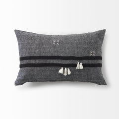 Sibyl Black/White 13x21 Fabric Striped and Fringed Pillow Cover with Non-Allergen Filler (Set of 2) - Ornate Home
