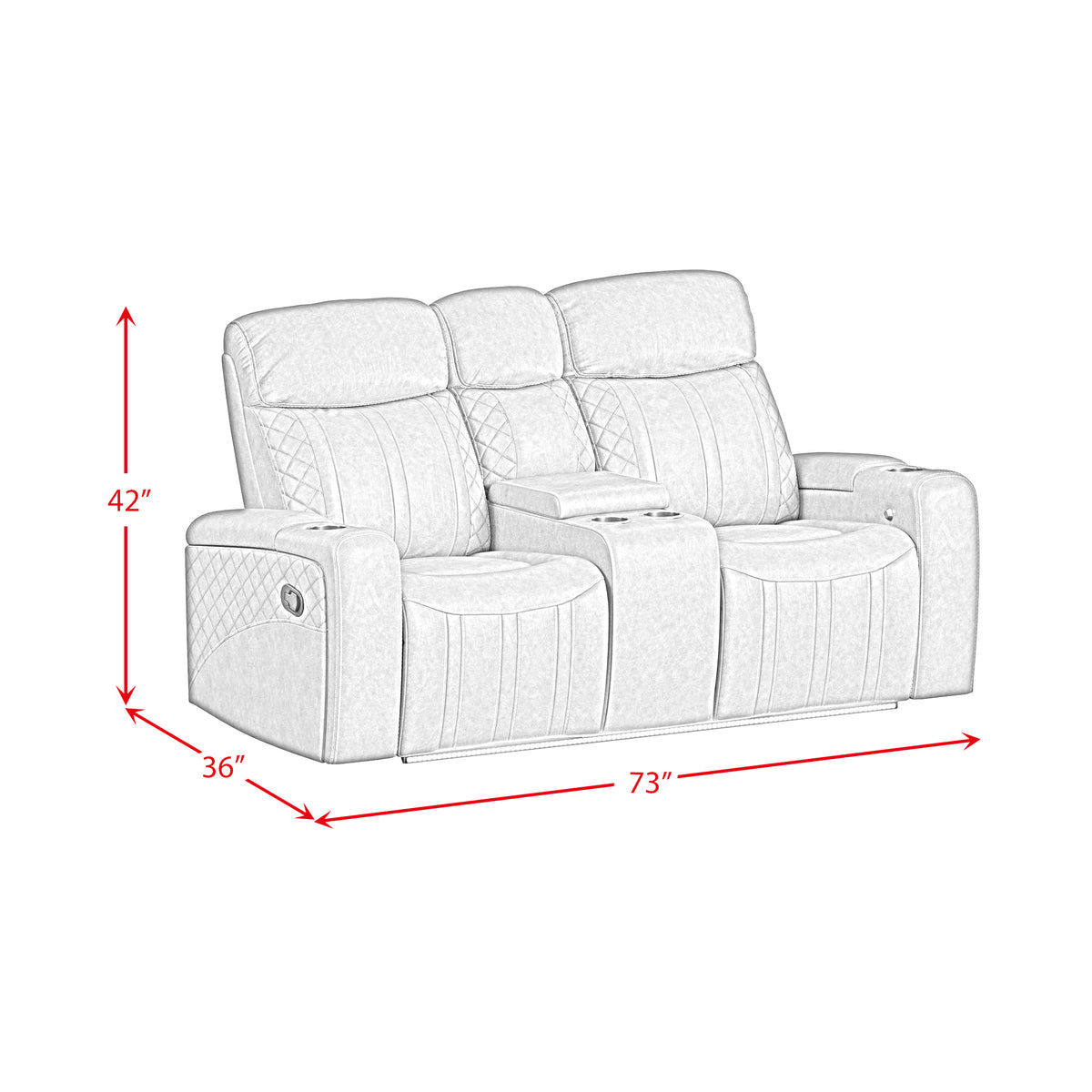 Side Kick Simba Saddle Loveseat with Console, Cupholders and White LED Light - Ornate Home