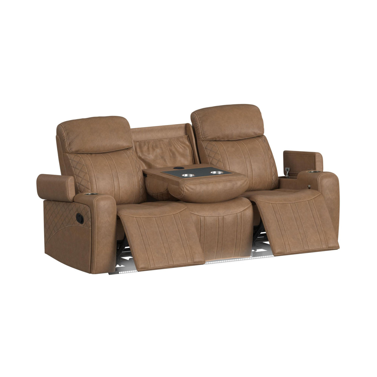 Side Kick Simba Saddle Sofa with DDT, Wireless Charger, Cupholders and White LED Light - Ornate Home