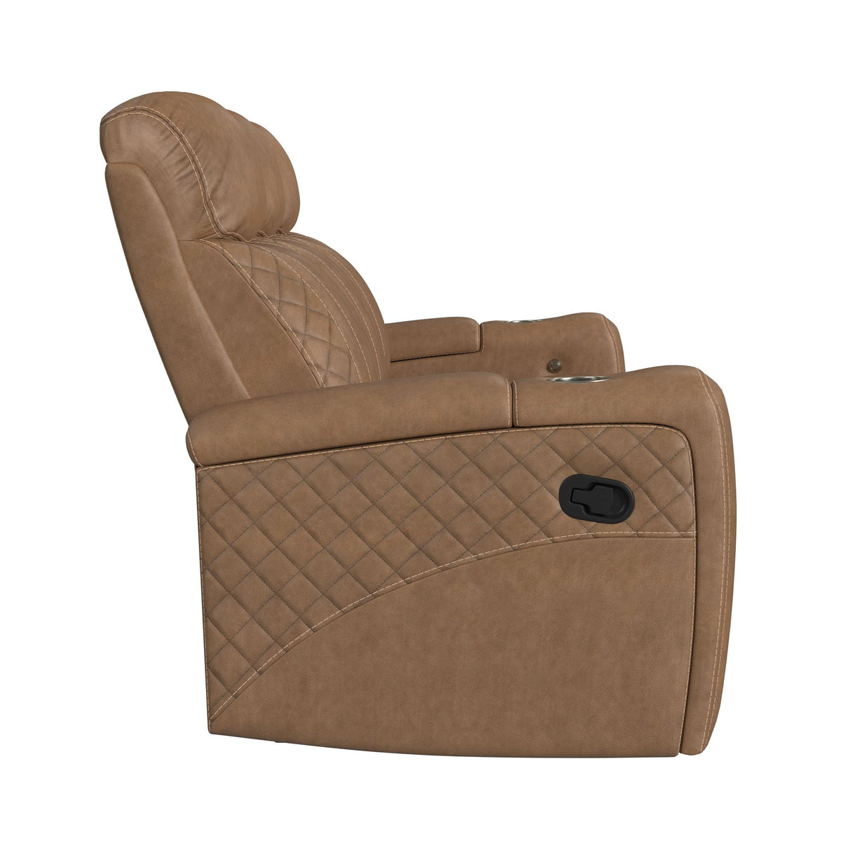 Side Kick Simba Saddle Sofa with DDT, Wireless Charger, Cupholders and White LED Light - Ornate Home