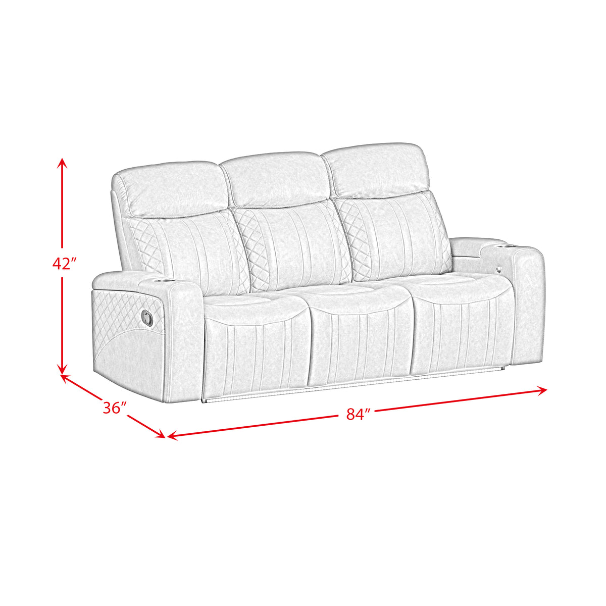 Side Kick Simba Saddle Sofa with DDT, Wireless Charger, Cupholders and White LED Light - Ornate Home