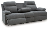 Side-Swipe Charcoal REC Sofa w/Drop Down Table - Ornate Home