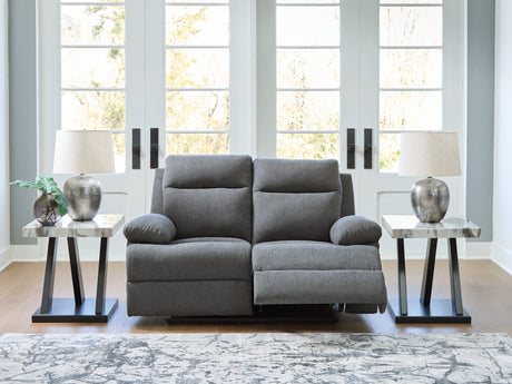 Side-Swipe Charcoal Reclining Loveseat - Ornate Home