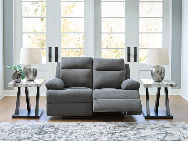 Side-Swipe Charcoal Reclining Loveseat - Ornate Home