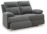 Side-Swipe Charcoal Reclining Loveseat - Ornate Home