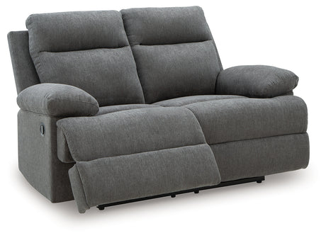 Side-Swipe Charcoal Reclining Loveseat - Ornate Home