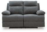 Side-Swipe Charcoal Reclining Loveseat - Ornate Home
