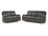 Side-Swipe Charcoal Reclining Sofa and Loveseat (Online Special Price) - Ornate Home