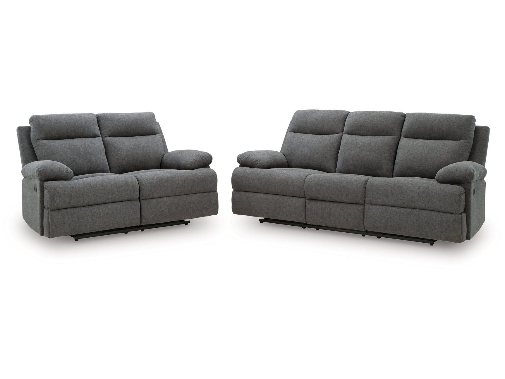 Side-Swipe Charcoal Reclining Sofa and Loveseat (Online Special Price) - Ornate Home