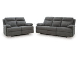 Side-Swipe Charcoal Reclining Sofa and Loveseat - Ornate Home