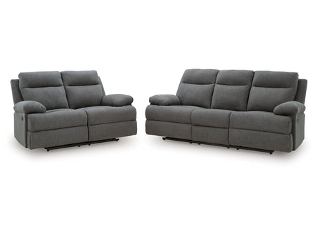 Side-Swipe Charcoal Reclining Sofa and Loveseat - Ornate Home